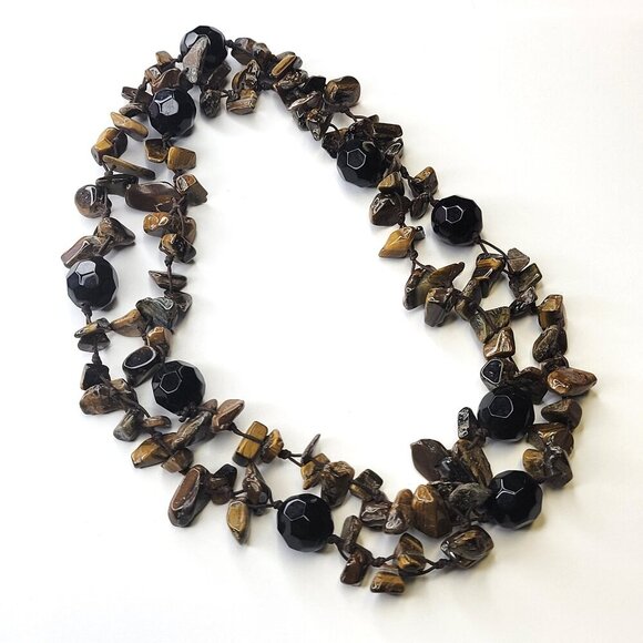 Large Tiger Eye Chip and Bead Necklace - Picture 1 of 11